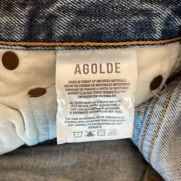 Agolde Riley Medium Wash Distressed High Rise Straight Jeans 24 - Picture 13 of 14